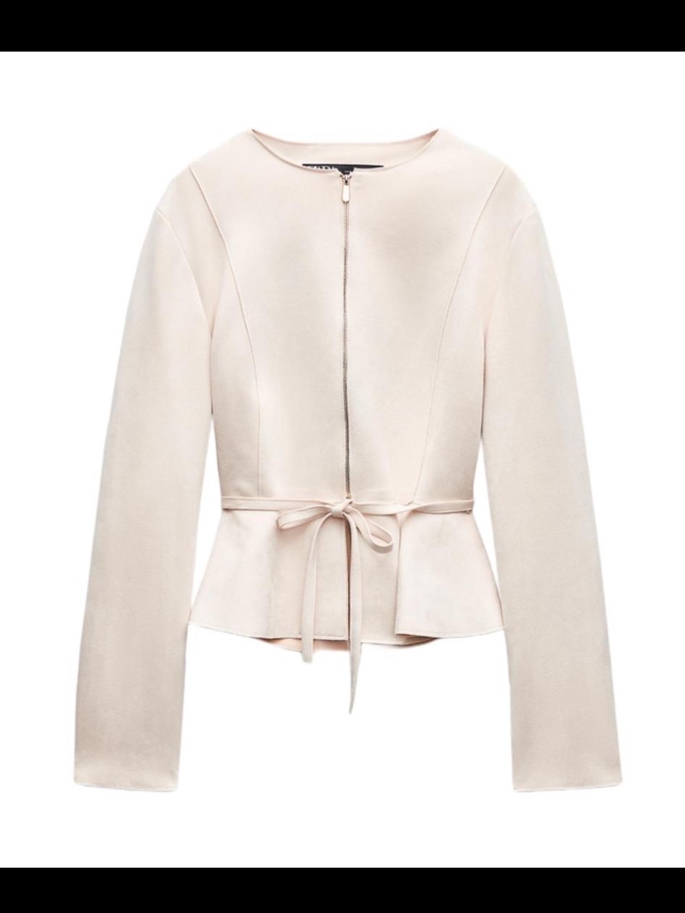 ZARA Soft Cream Collarless Tie-Waist Blazer